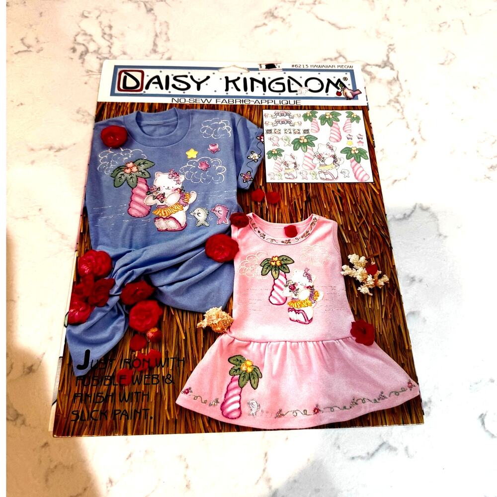 vintage Daisy Kingdom No-Sew Fabric Applique package Hawaiian Meow cat 90s